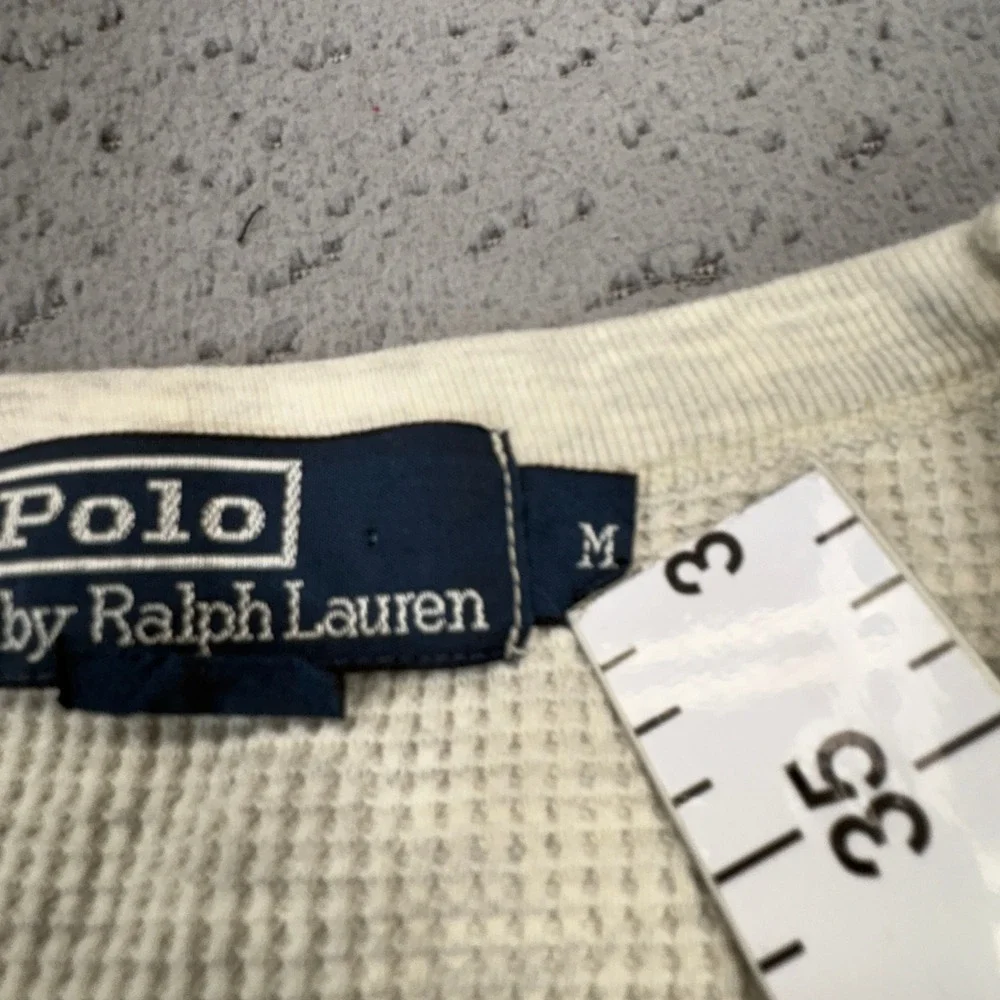 Polo Ralph Lauren Thermal Shirt Mens Medium Cream Waffle Knit Long Sleeve Shirt